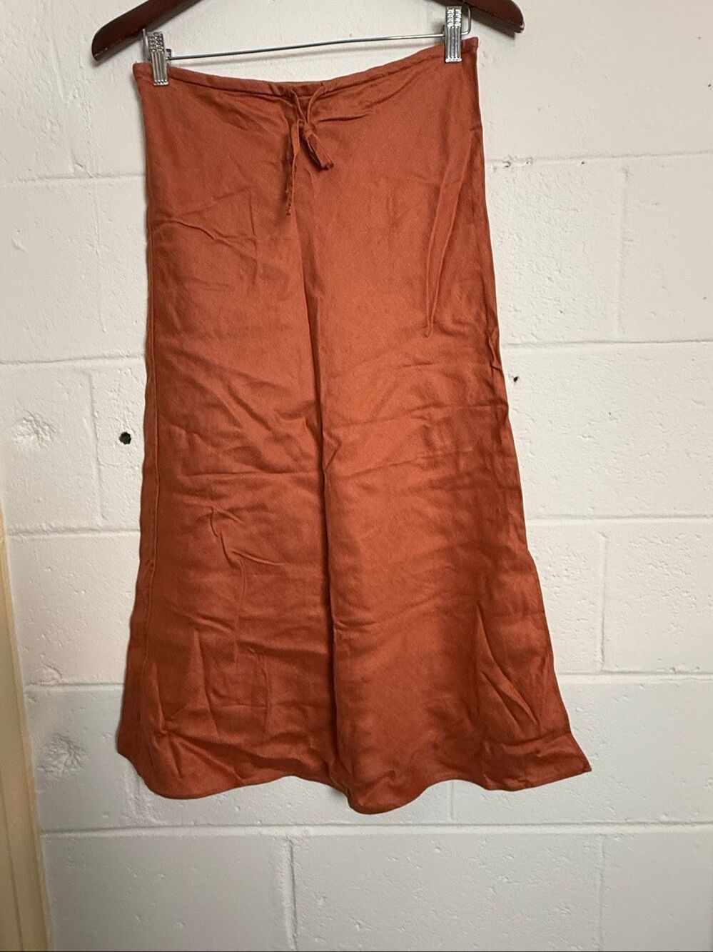 Madewell Linen Blend Drawstring Midi Slip Skirt Size 6 Afterglow Red 90s Boho
